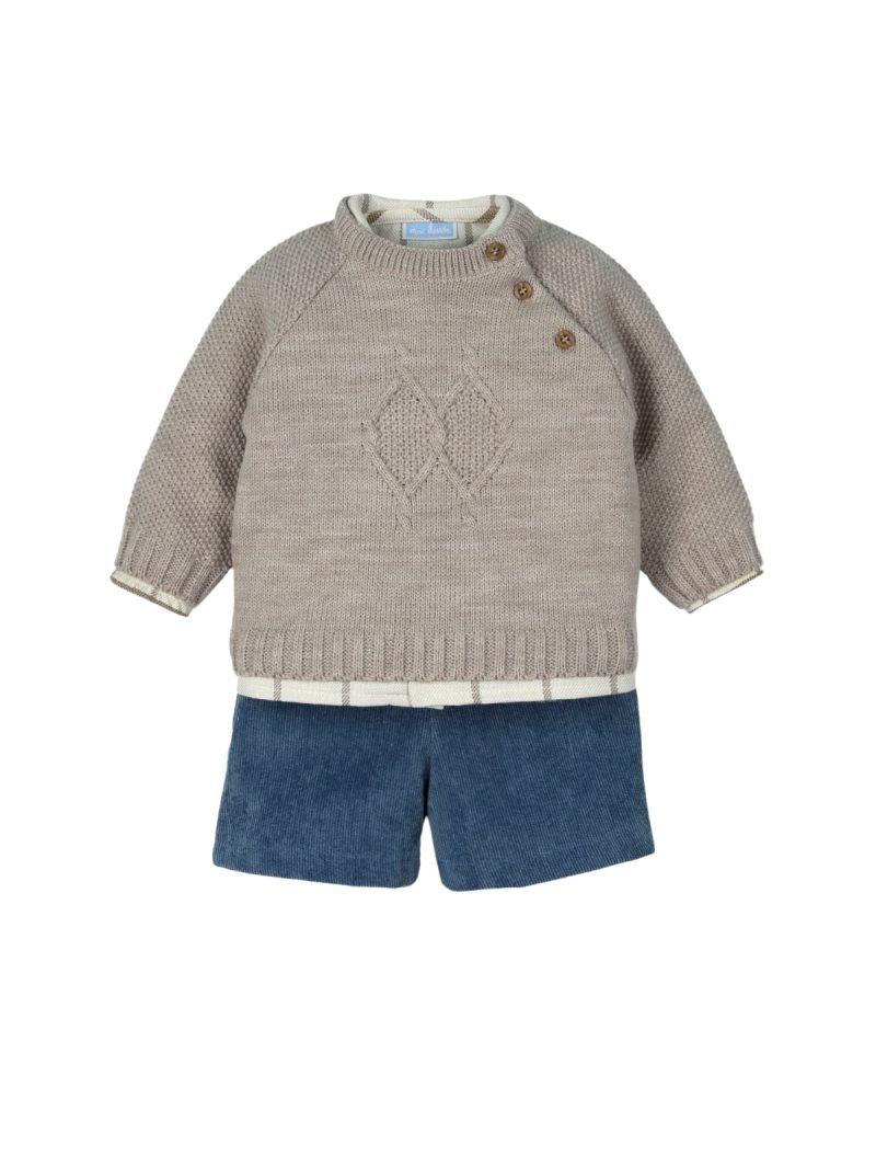 JERSEY ARAN + CAMISA CUADROS ECO + PANTALON CORTO PANA MARCA MAC ILUSIÓN - Imagen 2